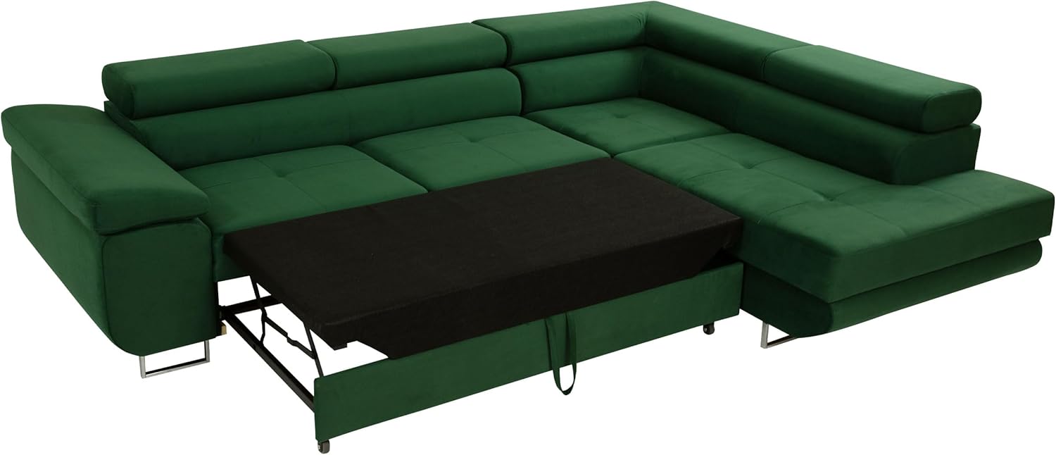 Mirjan24 Torezio Corner Sofa with Bed Box, Adjustable Headrests, Sofa with Sleep Function, Corner Couch for Living Room, Upholstered Corner, L-Shape Couch with Bed Function (Manila 16, Side: Left)