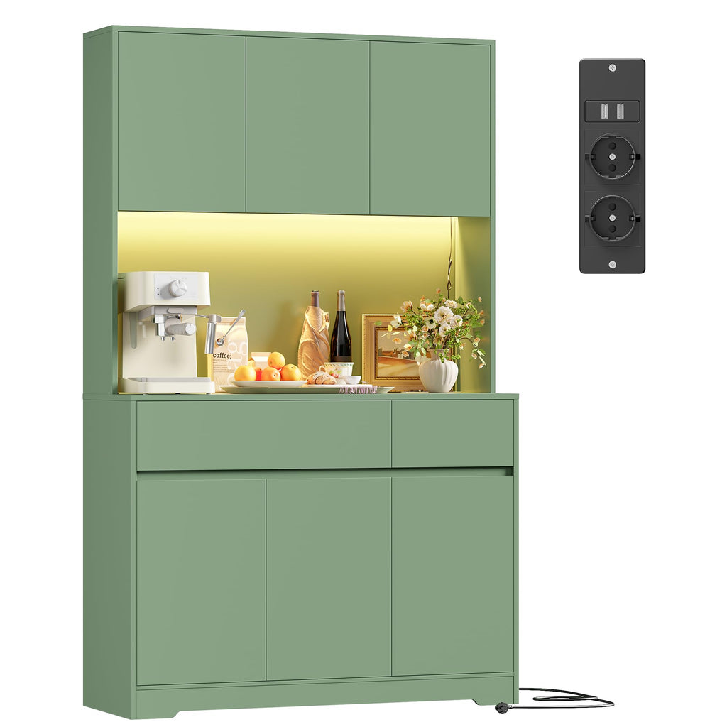 FirFurd Küchenschrank Buffetschrank mit LED und Steckdose Küchenschrank mit Arbeitsplatte Sideboard für Küche Wohnzimmer Esszimmer Küchenbuffet 180x100x38,5cm weiß