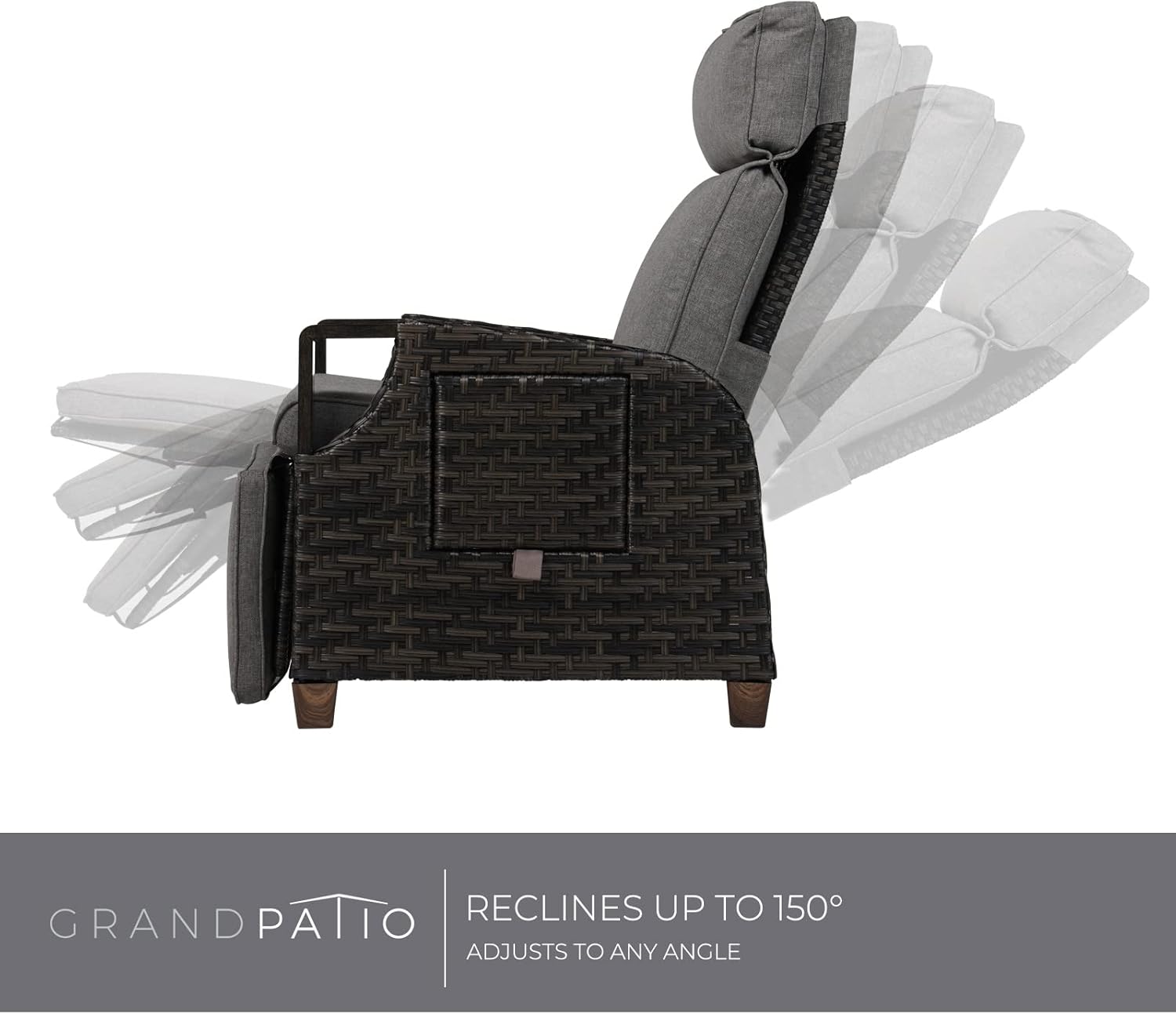 Grand patio Relaxliege Liegesessel mit Sitzkissen Armlehnensessel Verstellbare Rückenlehne Rattan Sonnenliege für Innen, Außeneinsatz, Dunkelgrau -Dunkel Grau Sitzkissen & Braun Rattan