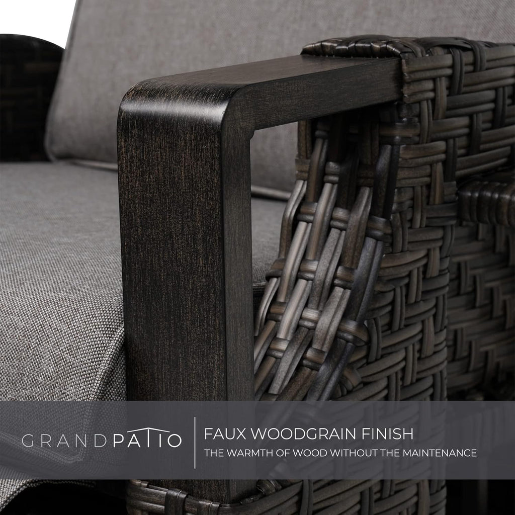 Grand patio Relaxliege Liegesessel mit Sitzkissen Armlehnensessel Verstellbare Rückenlehne Rattan Sonnenliege für Innen, Außeneinsatz, Dunkelgrau -Dunkel Grau Sitzkissen & Braun Rattan