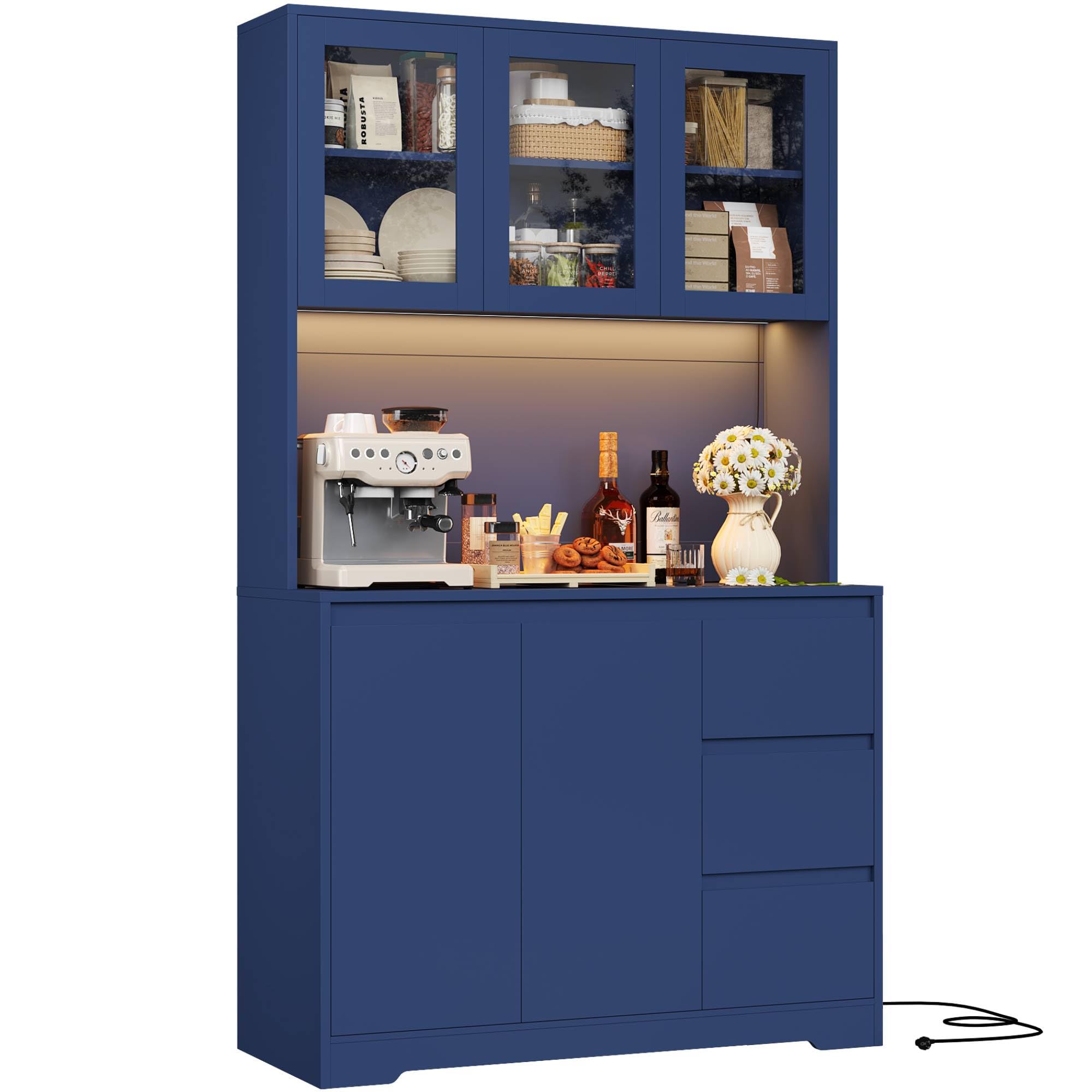 FirFurd Küchenschrank mit LED und Steckdosenleiste Buffetschrank Küchenschrank mit Arbeitsplatte und 3 Schubladen Küchenbuffet mit Verstellbares Regal Sideboard für Küche 180x100x38.5 cm weiß