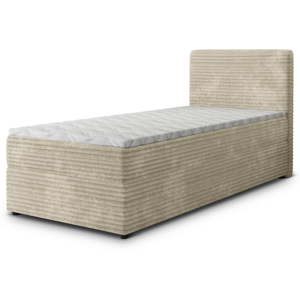 Masseno Boxspringbett PISA 160x200 cm Komplett-Set mit Matratze und Topper, Polsterbett mit Zwei Bettkästen -Creme, TILIA 03