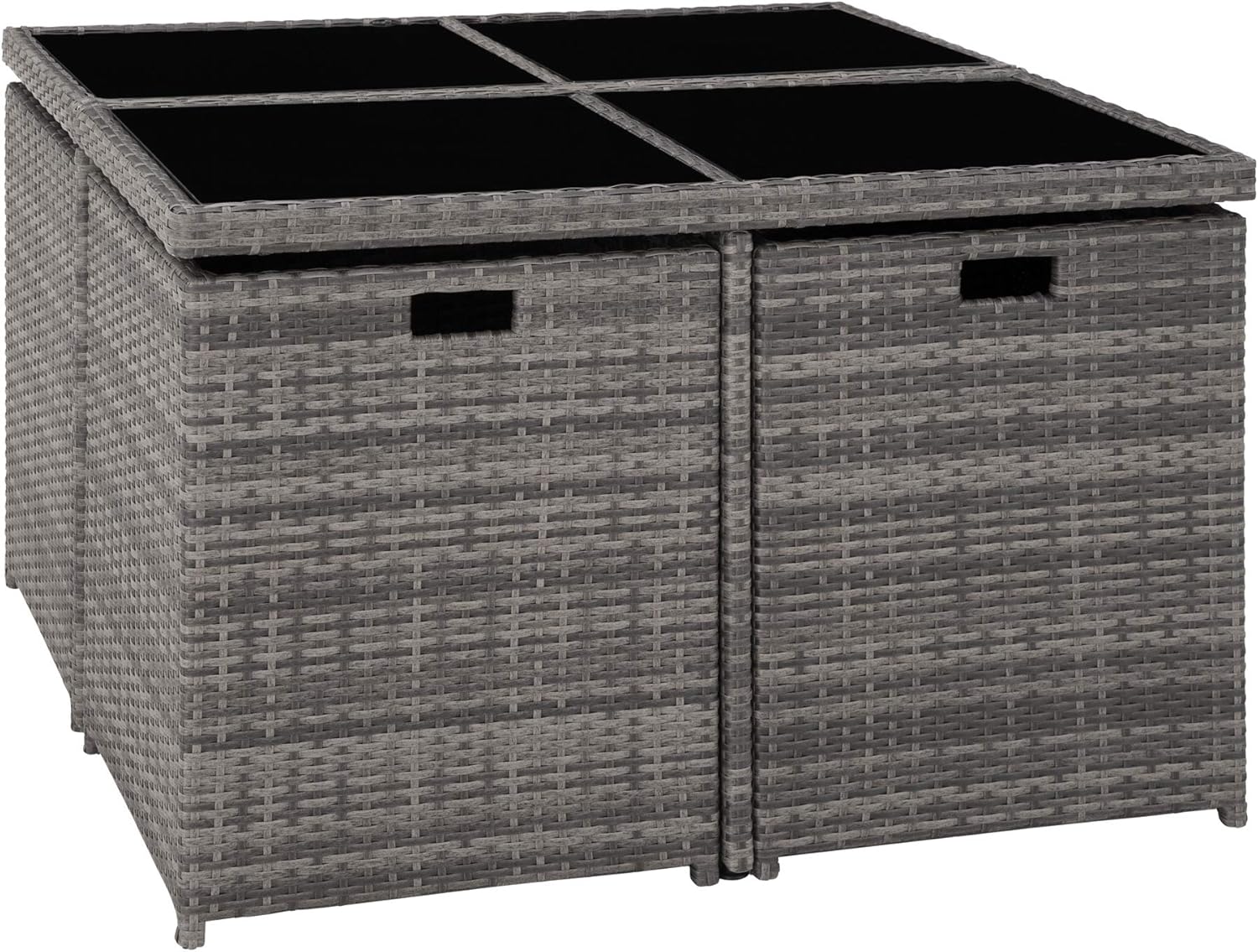 tectake® Rattan Lounge Möbel Set mit Aluminium Gestell, 4 Stühle, 4 Hocker, Tisch, platzsparende Aufbewahrung, Outdoor Rattan Gartenmöbel für Garten Terrasse, mit Abdeckung und 2 Bezugssets - grau