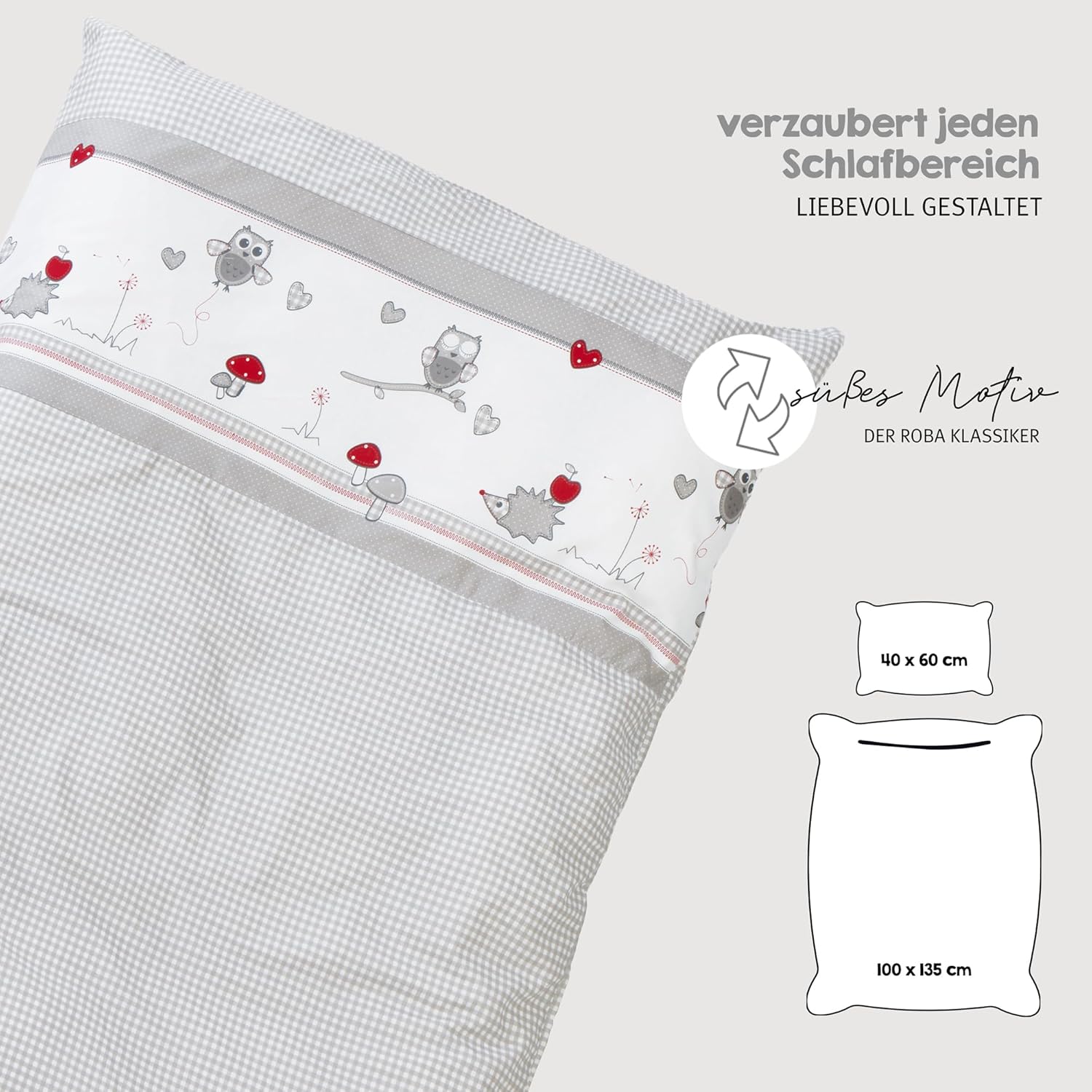 roba Babybett Set Adam & Eule - 70 x 140 cm - Mitwachsendes Kinderbett mit Bettwäsche, Himmel, Matratze - Höhenverstellbar - zu Juniorbett umbaubar - Holz weiß