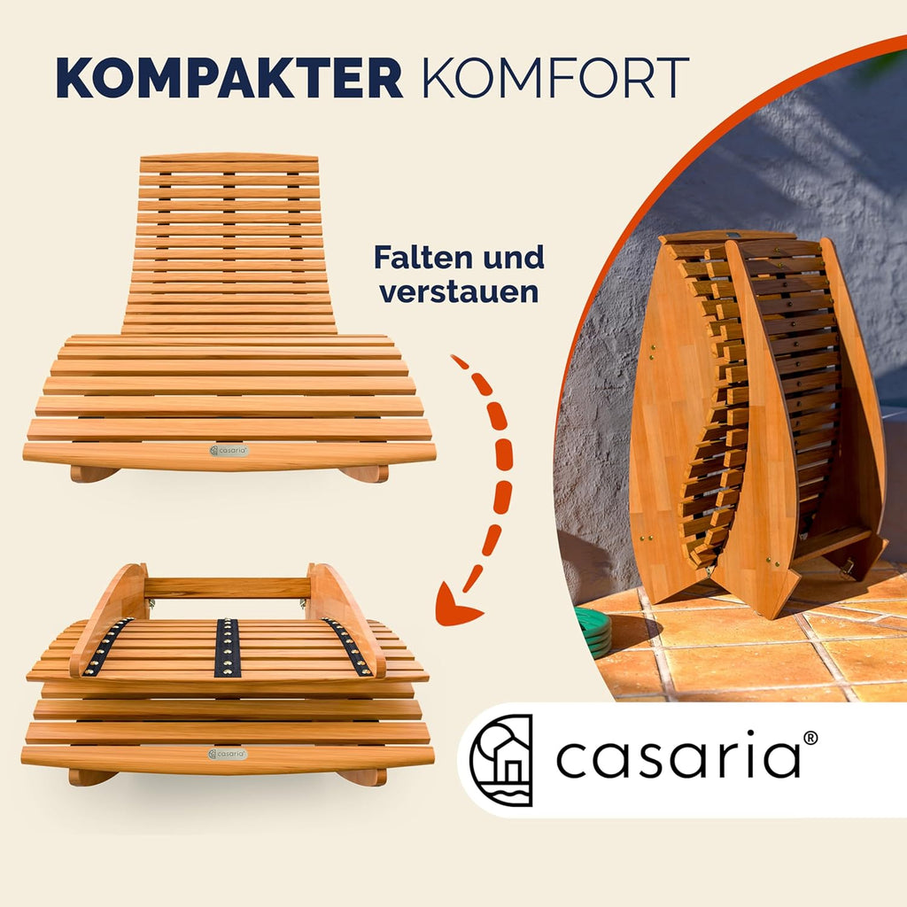 Casaria® 2X Sonnenliege Klappbar Wetterfest Holz 160kg Belastbarkeit Pflegeleicht FSC®-Zertifiziert Akazie Garten Balkon Sauna Liege Holzliege Relaxliege 195x60cm