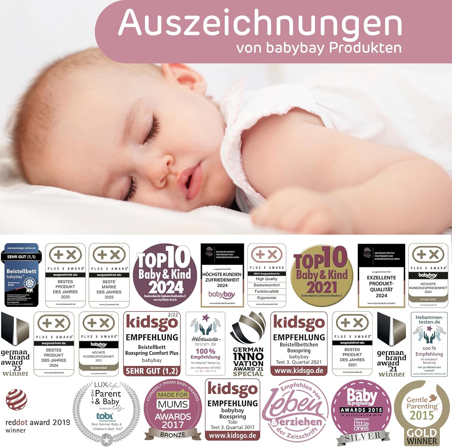babybay Original Beistellbett aus massivem Buchenholz / kompakt & verwandelbar / Kinderbett Höhe stufenlos verstellbar & umweltfreundlich / mitwachsendes Babybett (weiß lackiert) / inkl. Matratze