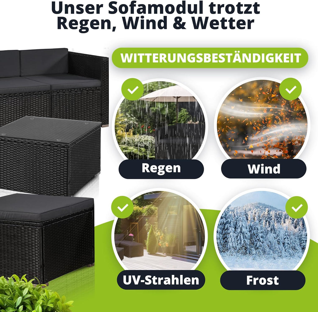 Juskys Polyrattan Lounge Punta Cana M für 3-4 Personen mit 3er Sofa, Sessel, Tisch & Kissen, Sitzgruppe für Garten, Terrasse und Balkon, Gartenmöbel Set wetterfest - schwarz/grau